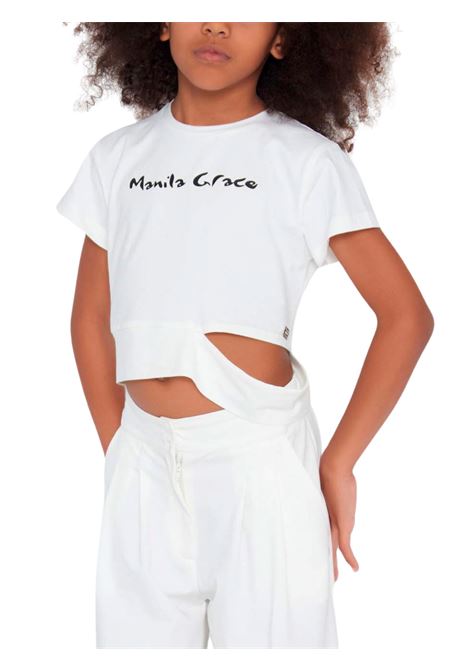 White cotton T-shirt for girls Manila Grace | 148TMJS25/SUBIANCO